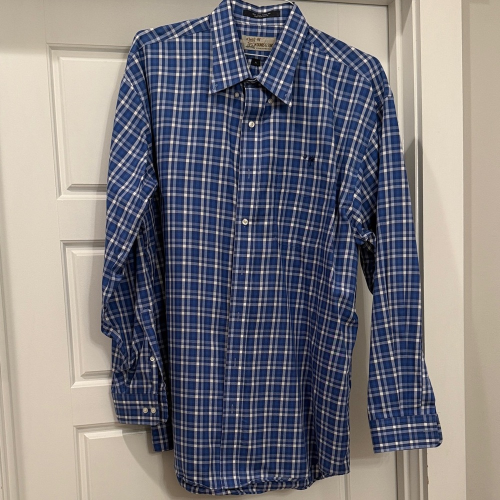 M Dumas Blue and White Plaid Men's Shirt